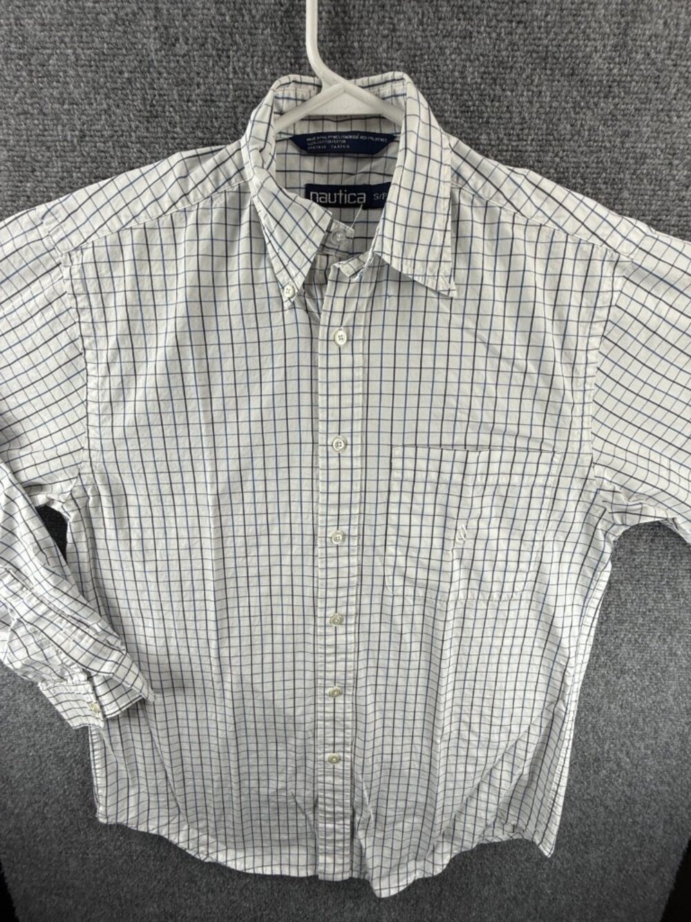 Nautica Small Shirt Cotton Button Down Long Sleeve Blue White Check Woven